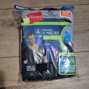 Hanes Men's 4-Pack Tagless V-Neck Tees - Black & Gray Medium Wiking